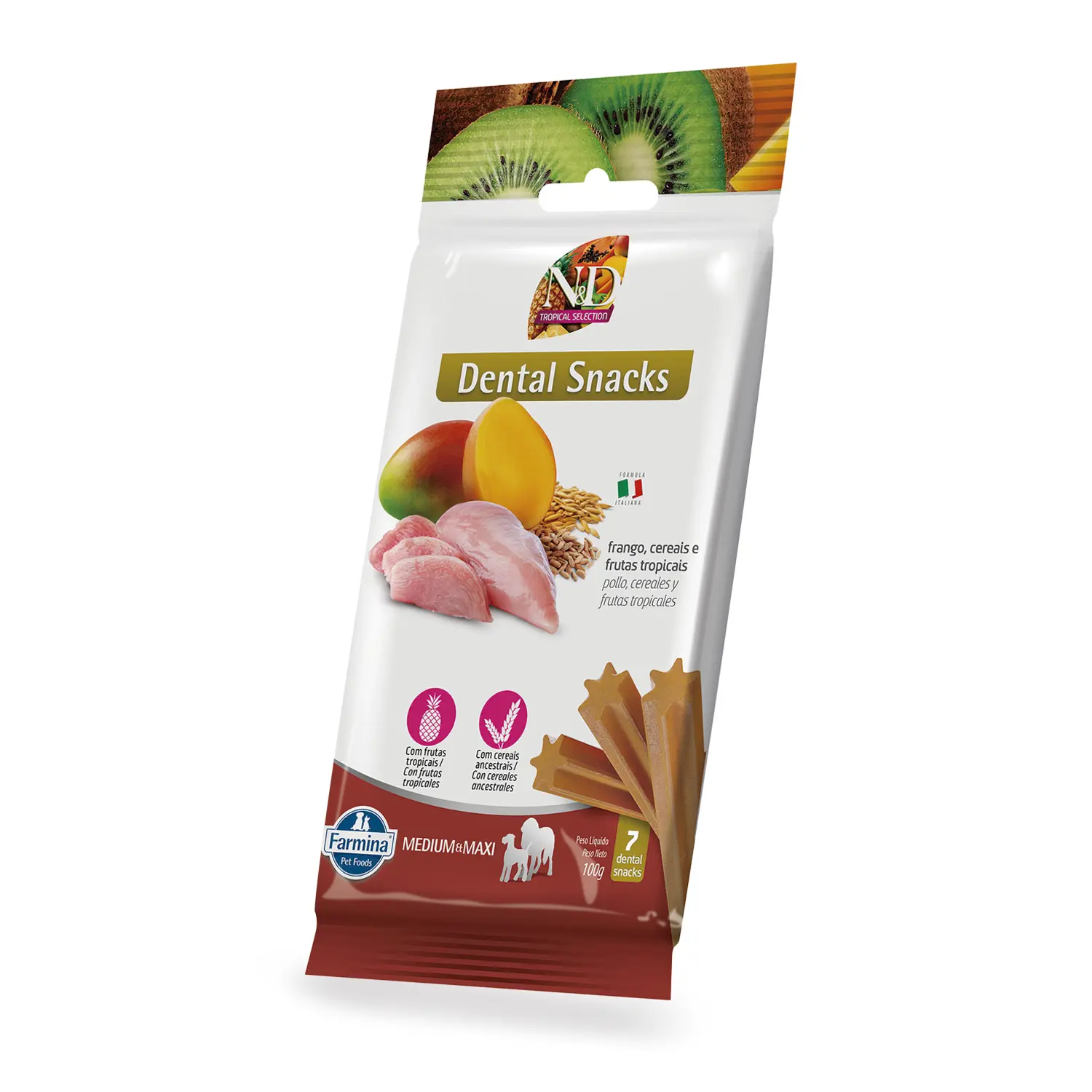 Petisco Dental N&D Tropical Cães Médios e Grandes Frango, Cereais e Frutas Tropicais